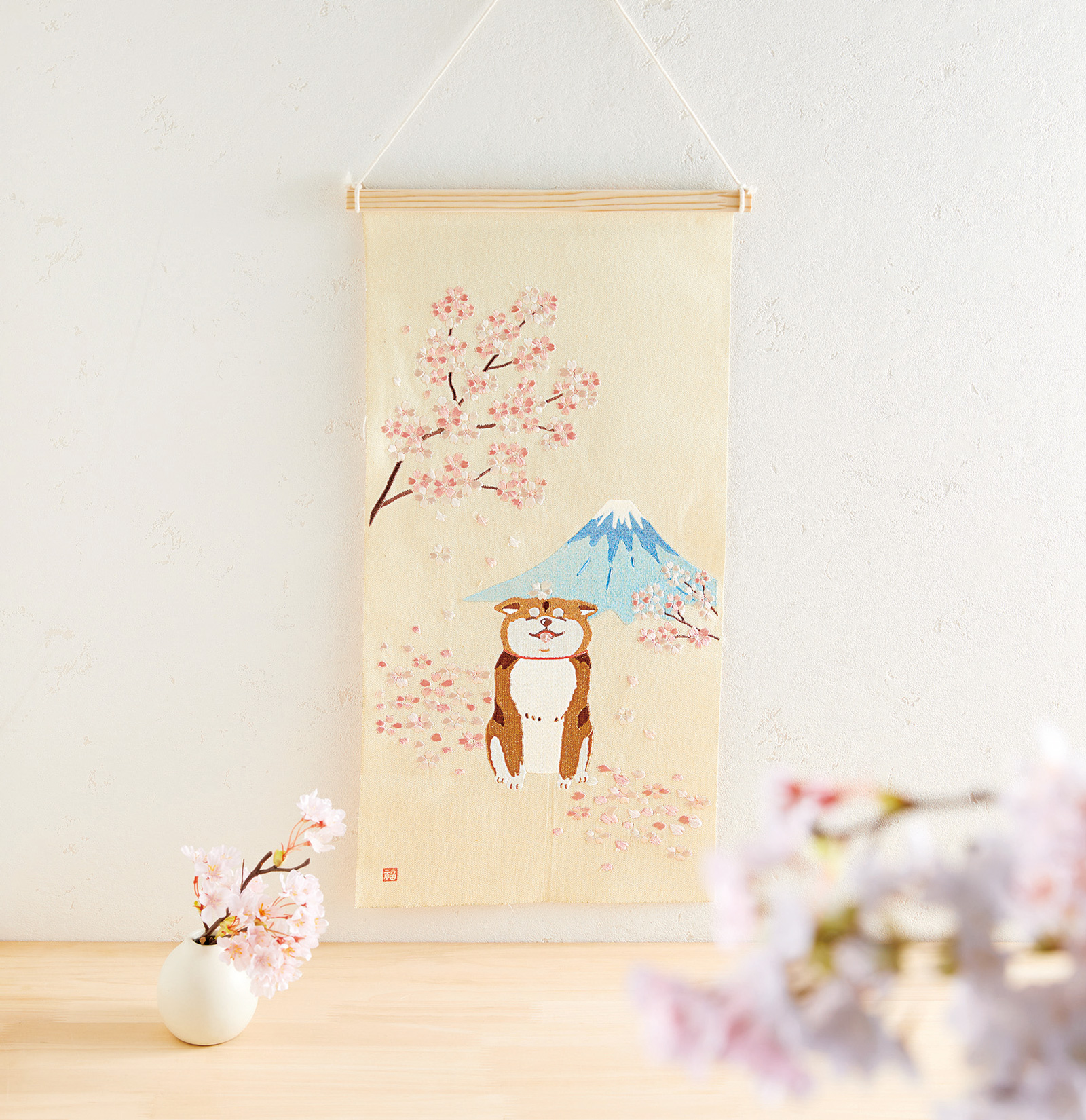 ニューイヤー刺繍ミニタペストリー(正月飾り 玄関 タペストリー